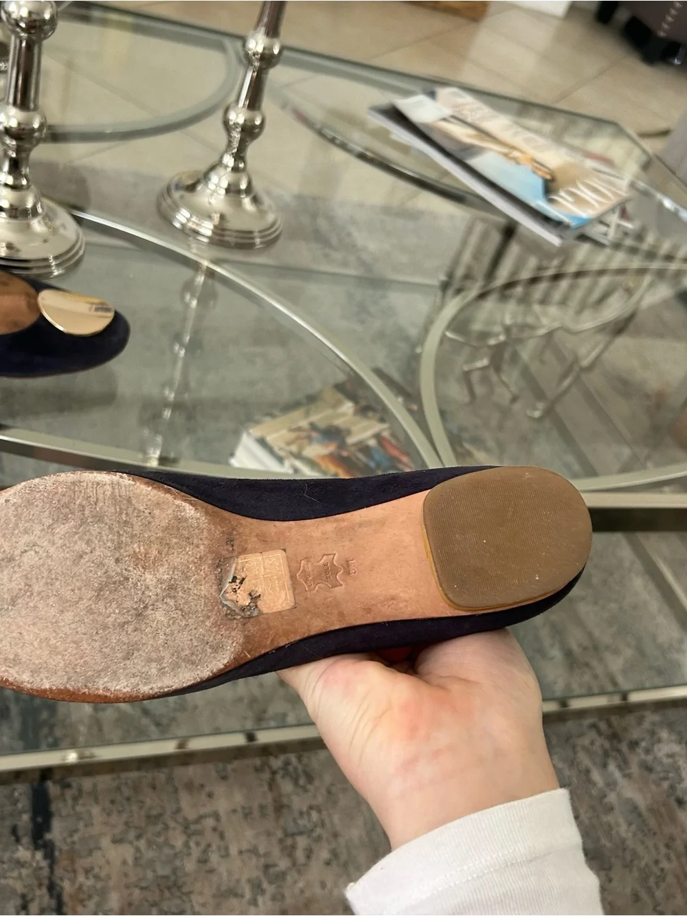 Tory Burch Navy Suede Flats with Gold Disc